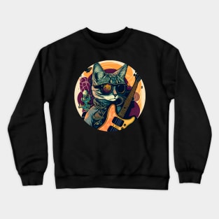 Funny Cat Playing Guitar Musician - Cat Lover Crewneck Sweatshirt